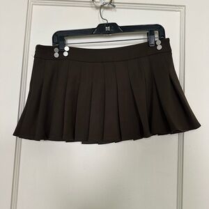 With Jean Brown Pleated Mini Skirt